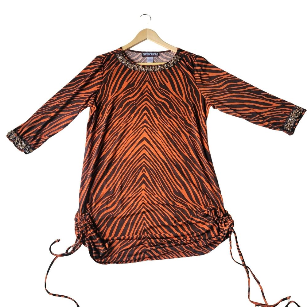 Halloween Dress Ladies Large Spirited Randolph Duke Orange Black Tiger Bedazzled
